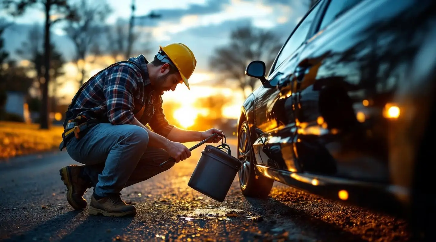 Professional tow operator using specialized lockout tools to safely unlock a car door in Baton Rouge without damage.